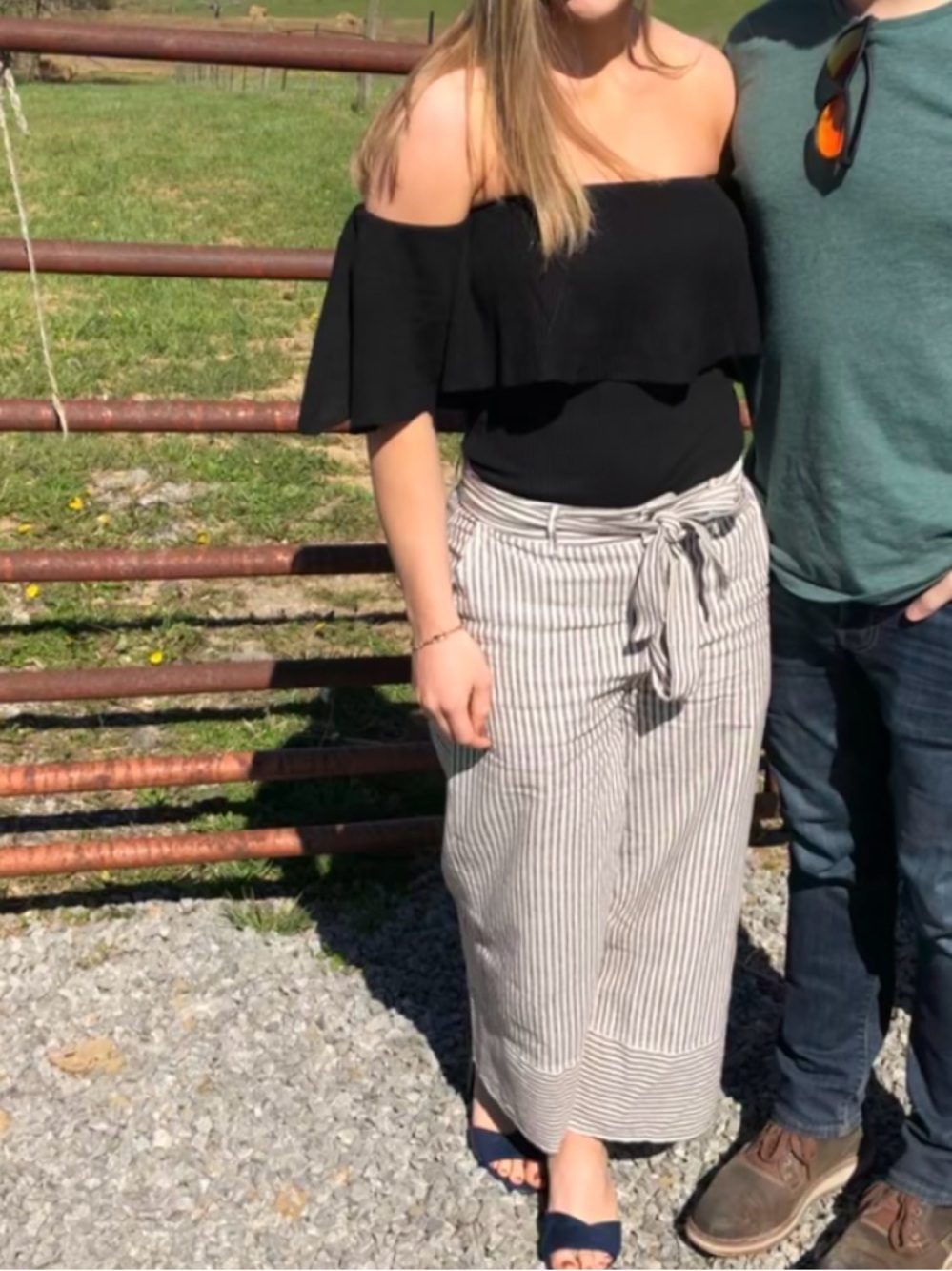 Ribbed ruffled off the shoulder bodysuit